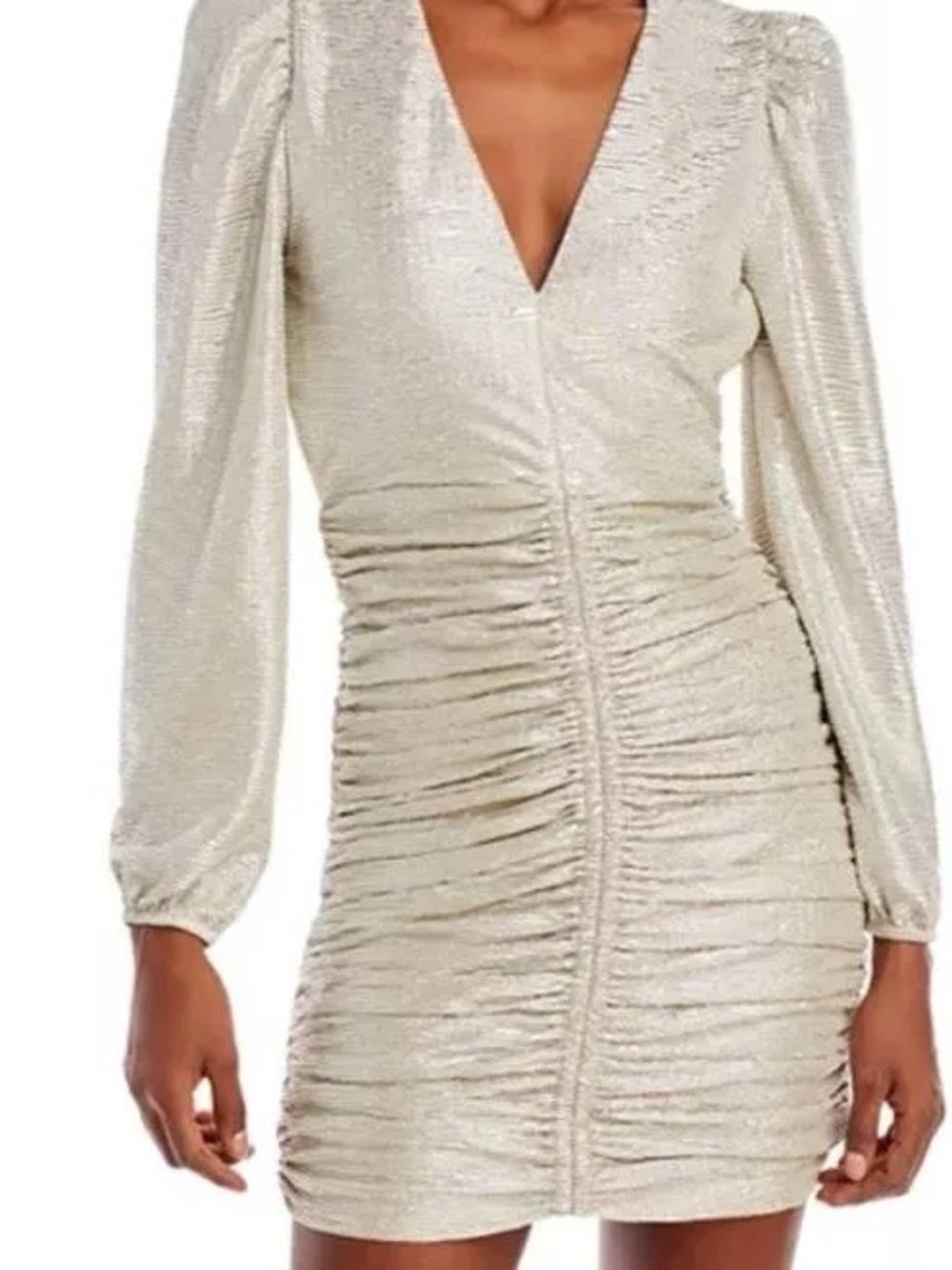 Nordstrom Silver Metallic Ruched Long-Sleeve Mini Dress